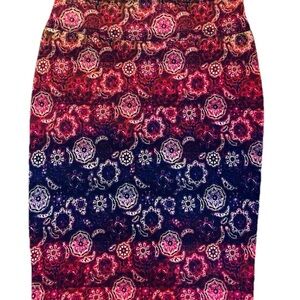LuLaRoe Red, Blue & Purple Knee-Length Cassie Pencil Skirt
